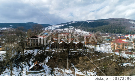 Aerial view of Carpathian mountains in winter 38872396