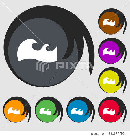 Waves icon sign. Symbols on eight colored buttons. 38872594
