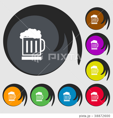 Beer glass icon sign. Symbols on eight colored but 38872600