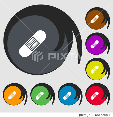 Band Aid Icon sign. Symbols on eight colored butto Band Aid Icon sign. Symbols on eight colored butto 38872601