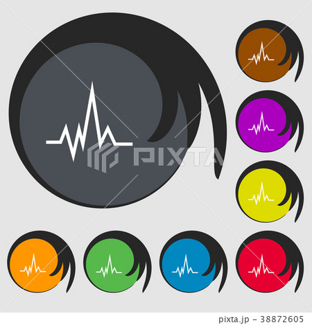 pulse Icon sign. Symbols on eight colored buttons. pulse Icon sign. Symbols on eight colored buttons. 38872605