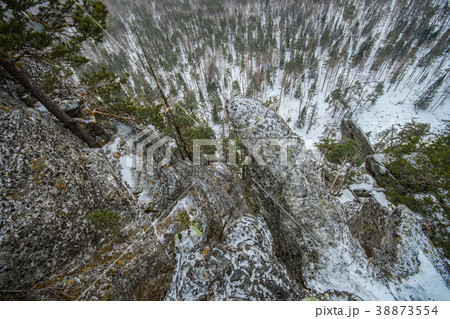 Winter mountain landscape. Snowy rocks and cliffs 38873554