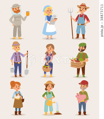 Vector farmers cartoon people with organic village 38873711