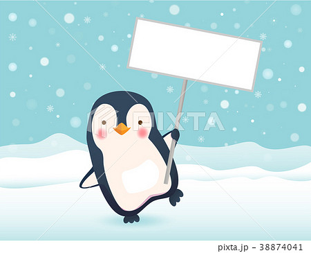 Penguin Holding Signのイラスト素材