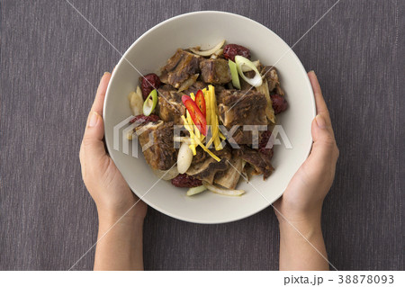 Delicious Korean food - kind of noodles, soup with rice and side dish with fish on the table. 106 Delicious Korean food - kind of noodles, soup with rice and side dish with fish on the table. 106 38878093