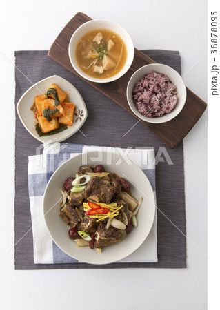 Delicious Korean food - kind of noodles, soup with rice and side dish with fish on the table. 101 Delicious Korean food - kind of noodles, soup with rice and side dish with fish on the table. 101 38878095