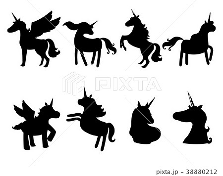 Set of cute unicorns silhouettes,icons,vintage 38880212