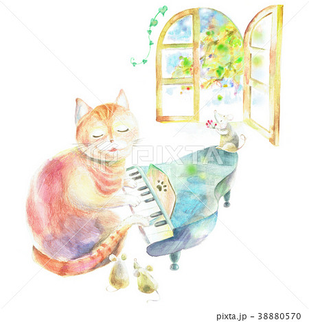 ピアノを弾く猫とネズミ達　 38880570