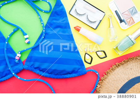 Blue color bikini with woman's essentials  38880901