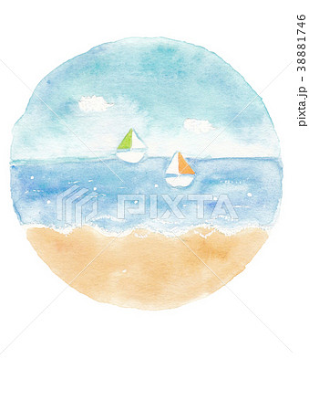 水彩画 手描き きれい 海にヨットのイラスト素材