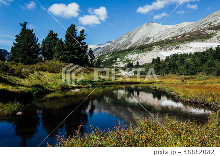 Beautiful mountain lake in the rocky summer day 38882082