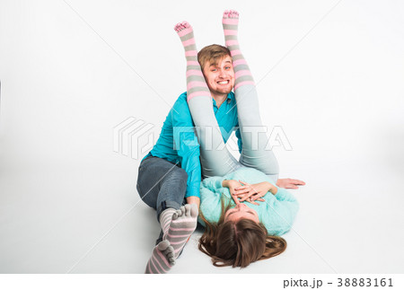 Happy couple having fun and fooling around. Joyful Happy couple having fun and fooling around. Joyful 38883161