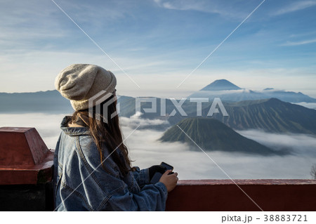 Young traveler looking at Mount Bromo volcano 38883721