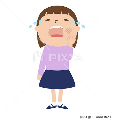 虫歯が痛くて泣いてる女の子のイラストのイラスト素材