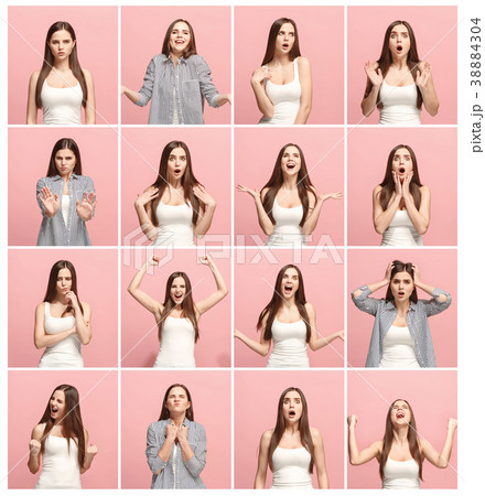 The collage of different human facial expressions The collage of different human facial expressions 38884304