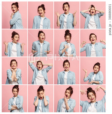 The collage of different human facial expressions The collage of different human facial expressions 38886601