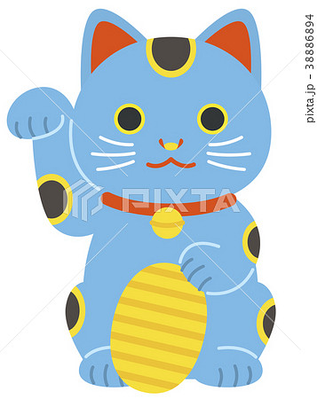 青い招き猫　小判 38886894