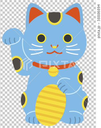 青い招き猫　小判 38886894