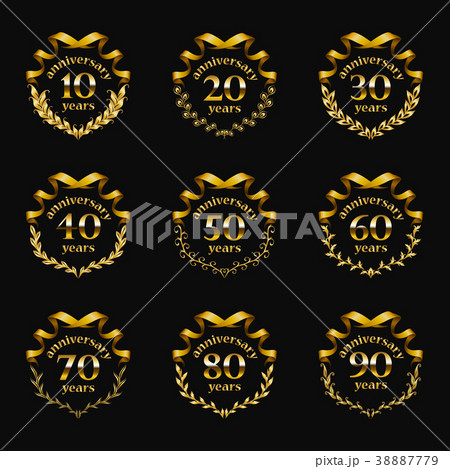 Set of gold anniversary badges 38887779