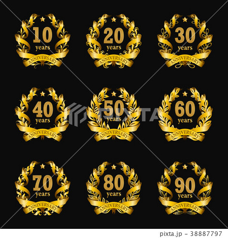 Set of gold anniversary badges 38887797