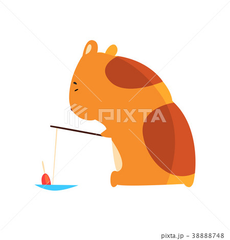 Cute Cartoon Hamster Character Fishing Funnyのイラスト素材 3748