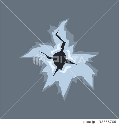 Bullet hole with cracks and scratches, bullet mark 38888766