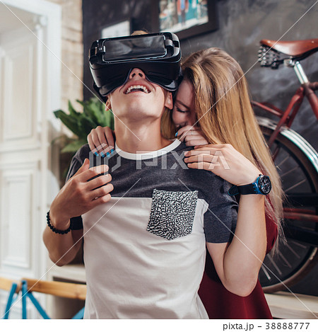 Boyfriend and girlfriend testing new vr 3d vision 38888777