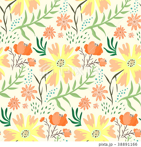 Bright red and orange floral summer pattern 38891166