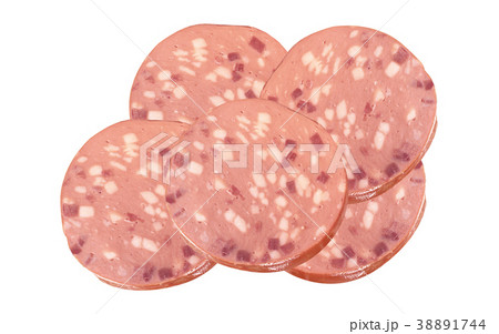 Sliced boiled ham sausage isolated Sliced boiled ham sausage isolated 38891744
