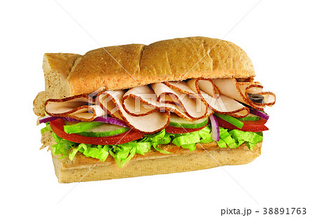 half of long tasty subway baguette sandwich 38891763