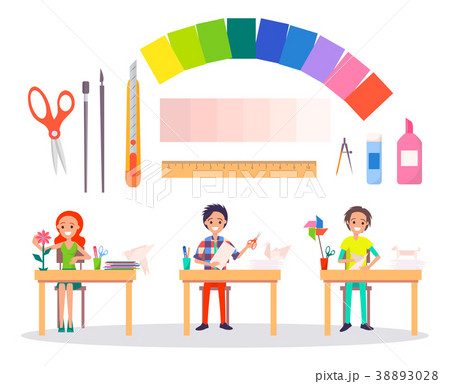 Origami Banner with People and Working Tools 38893028