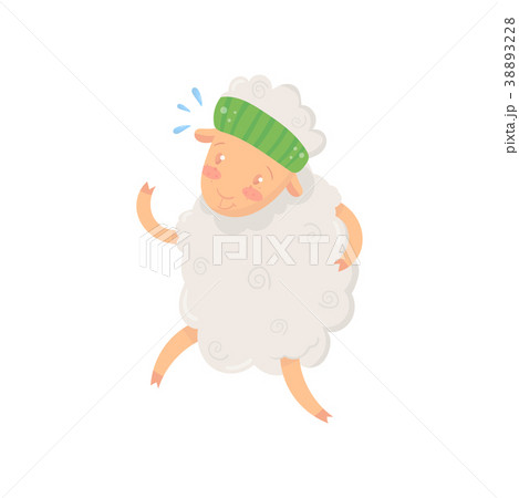 Funny Little Sheep With Green Sport Headband Doingのイラスト素材 3228