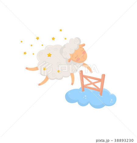 Sleepy Sheep Surrounded By Stars Flying Throughのイラスト素材 3230