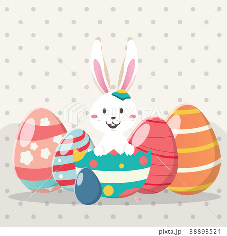 Happy easter day with white Easter rabbit. Happy easter day with white Easter rabbit. 38893524