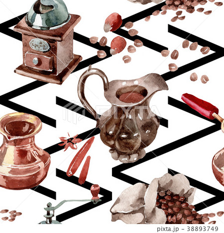 Coffee house pattern in a watercolor style. 38893749