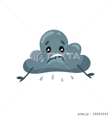 Gray humanized cloud with rain drops. Sad face 38893934