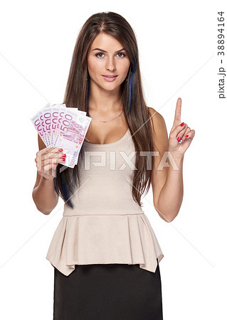 Woman with euro money counting one 38894164