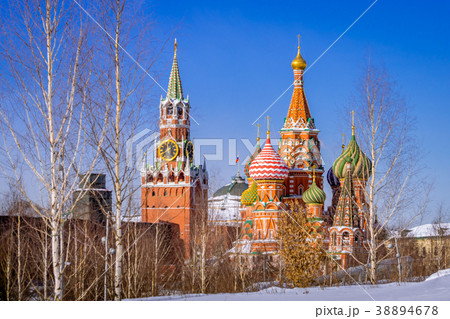 St. Basil's Cathedral and Spassky Tower in the St. Basil's Cathedral and Spassky Tower in the 38894678