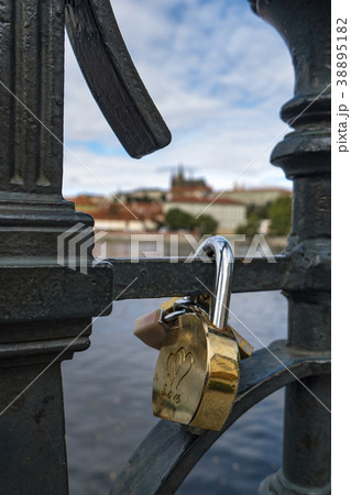 Love locks on a rail in Prague Love locks on a rail in Prague 38895182