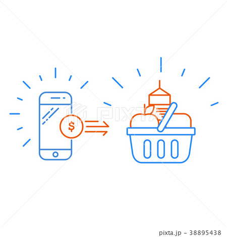 Smartphone and shopping basket, products purchase  38895438