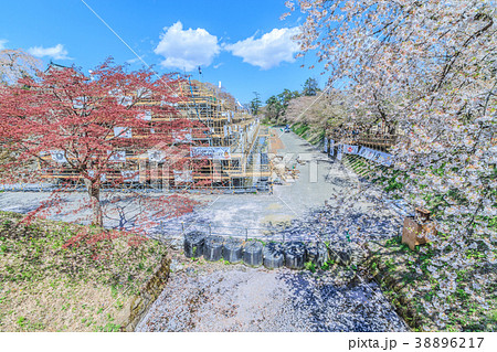 春の天守移転後の弘前城の風景 春の天守移転後の弘前城の風景 38896217