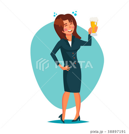 Drunk Office Woman Vector. Corporate Party. Funny Drunk Office Woman Vector. Corporate Party. Funny 38897191