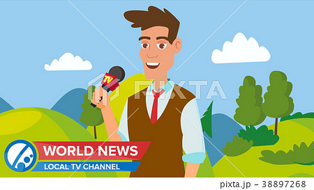 Journalist Man On Air. News Reporter Performing 38897268