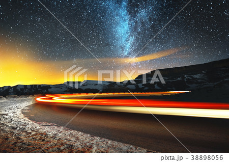 Night landscape. Night sky with a north hemisphere 38898056