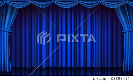 Blue Theater Curtain Vector. Theater, Opera Or Blue Theater Curtain Vector. Theater, Opera Or 38898414