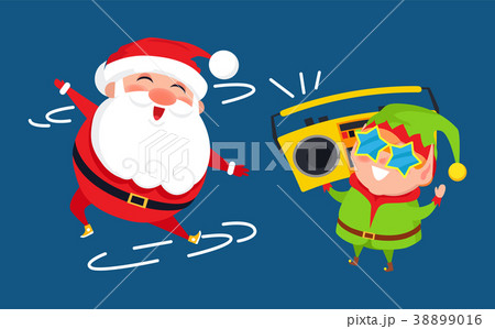 Santa and Elf Cartoon Characters Listen to Music 38899016