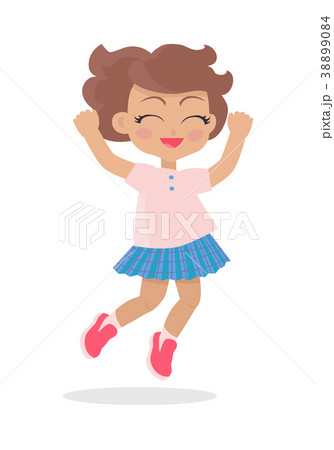 Girl with Short Wavy Hair Jumping Closing eyes Girl with Short Wavy Hair Jumping Closing eyes 38899084
