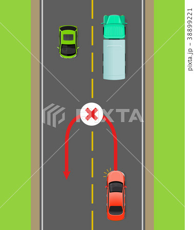 Banned Car U-Turn Flat Vector Diagram 38899221