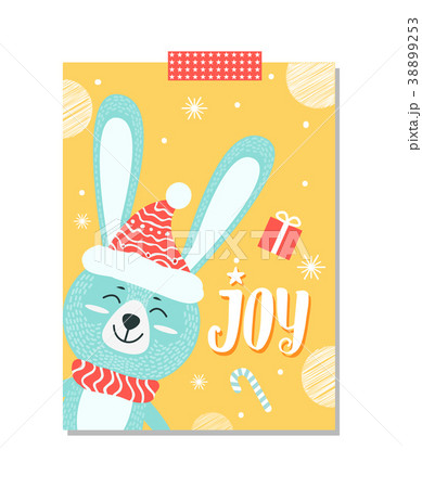 Joy Rabbit with Hat on Poster Vector Illustration 38899253