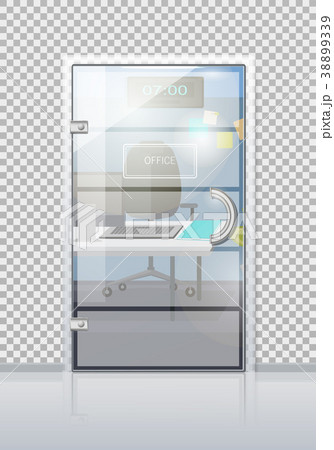 Office Interior Through Glass Door Flat Vector Office Interior Through Glass Door Flat Vector 38899339